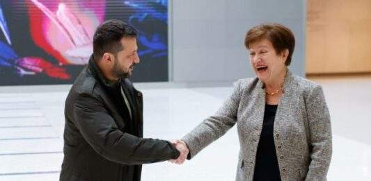 Ukraine's President Volodymyr Zelenskiy Meets With International Monetary Fund Managing Director Kristalina Georgieva At The Imf In Washington