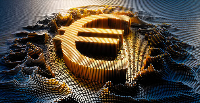 Euro,symbol,in,a,digital,raster,micro,structure, ,3d