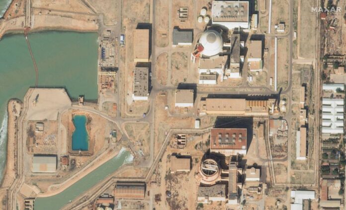 A satellite image shows the nuclear reactors at the bushehr site in iran