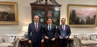 Τριμερής συνάντηση υπουργών Εξωτερικών ΗΠΑ, Τουρκίας και Συρίας Rubio fidan 696x522