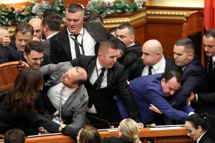 2025 12 18T112554Z 1965109266 RC2YIIAAFCQ3 RTRMADP 5 ALBANIA PARLIAMENT SCUFFLE 1200x800